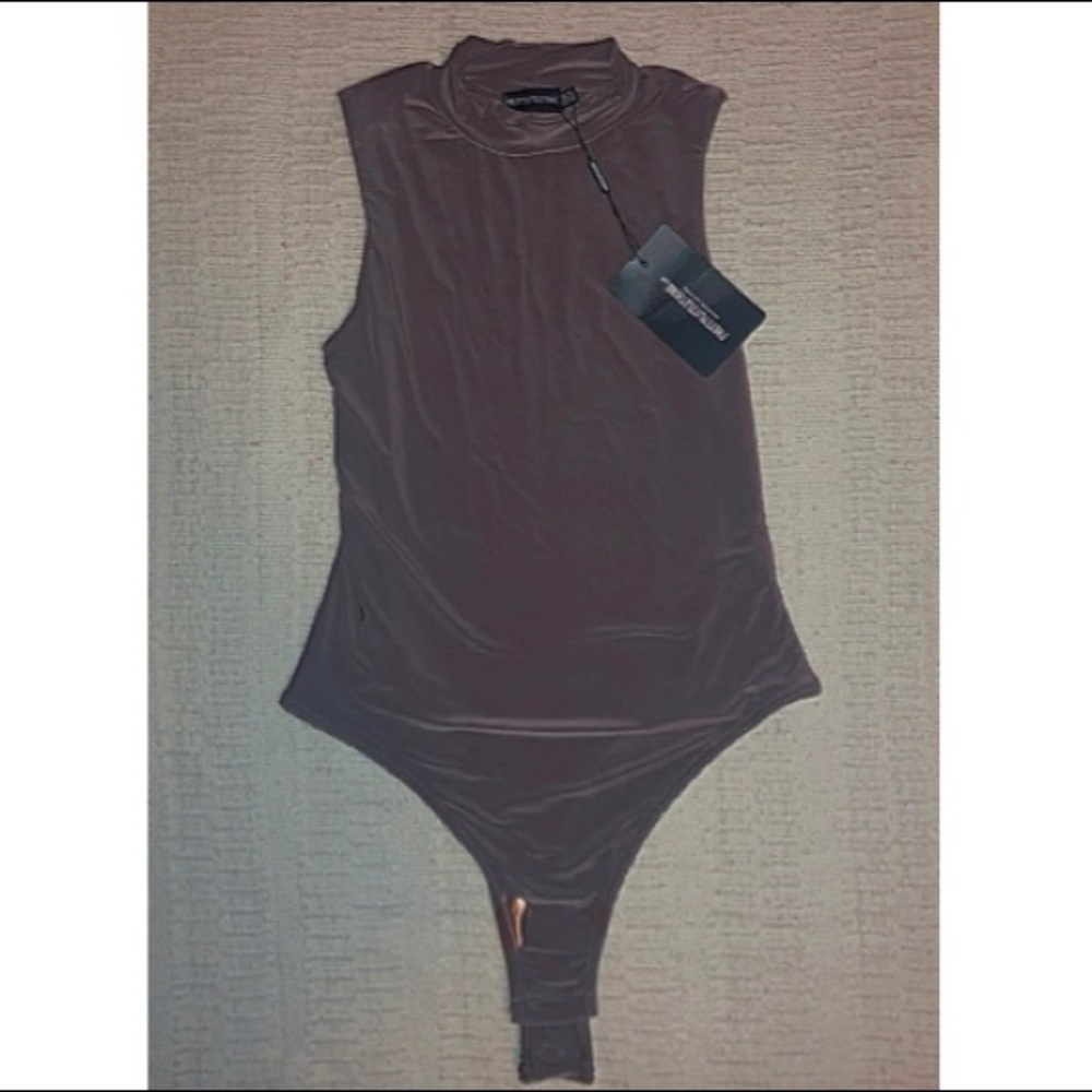 Pretty little thing: mocha slinky sleeveless bodysuit